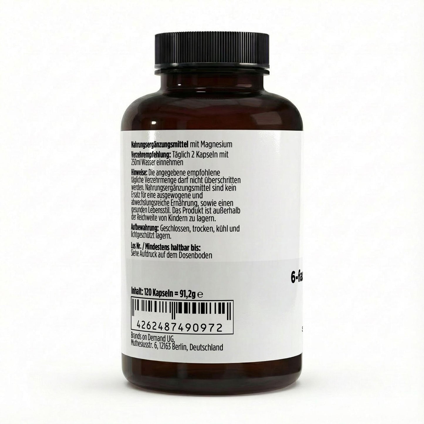 Magnesium 6x Komplex + B6 - 120 vegane Kapseln Kevin